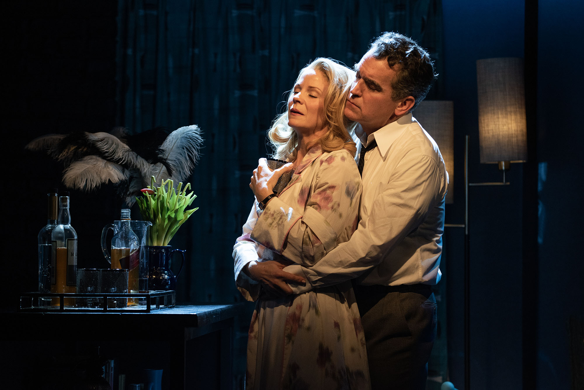 Kelli O'Hara as Kirsten being embraced by Brian D'Arcy James who plays Joe in the new musical adaptation of Days of Wine and Roses