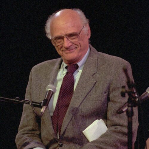 The late Arthur Miller, conidered one of America’s greatest playwrights, came to Boston to see the BU production of a revised version of his The Crucible. Photo by Adam Nadel