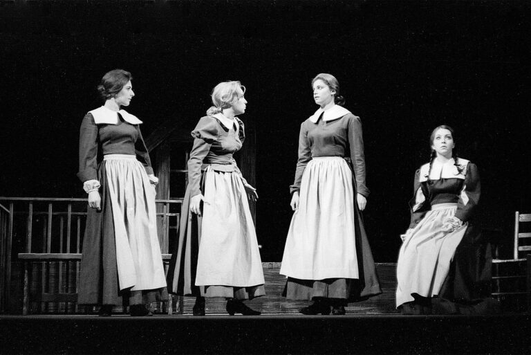 A scene from the May 1962 BU production of Arthur Miller’s classicThe Crucible by what was then called the College of Fine Arts Division of Theatre Arts. Photo by Boston University Photography