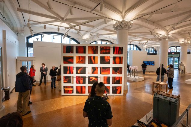 Wide shot of 2025 MFA Thesis show at BU's Stone Gallery
