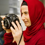 Amateur photographer Habibe Durmaz in her striking red head scarf (2012)