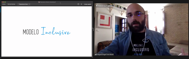 Zoom screen with moderator from Modelo Inclusivo