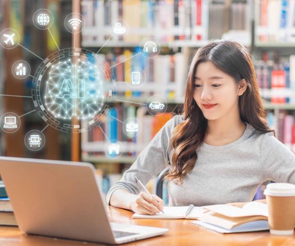 Woman studying on laptop