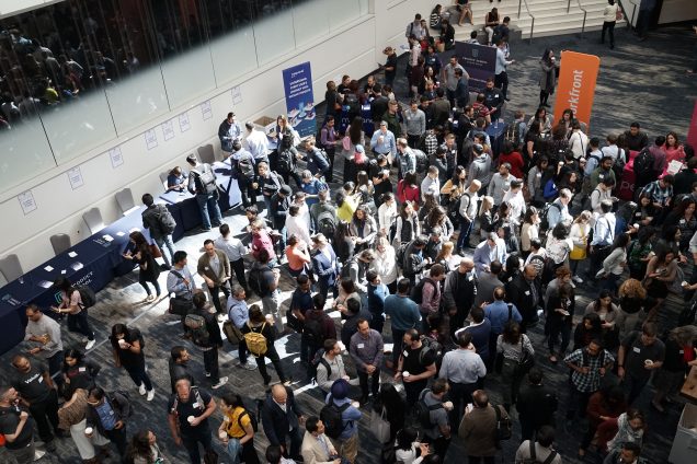 Aerial image of people at conference