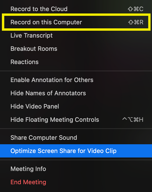 Record to this Computer Option in Zoom