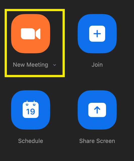 New Meeting Button in Zoom