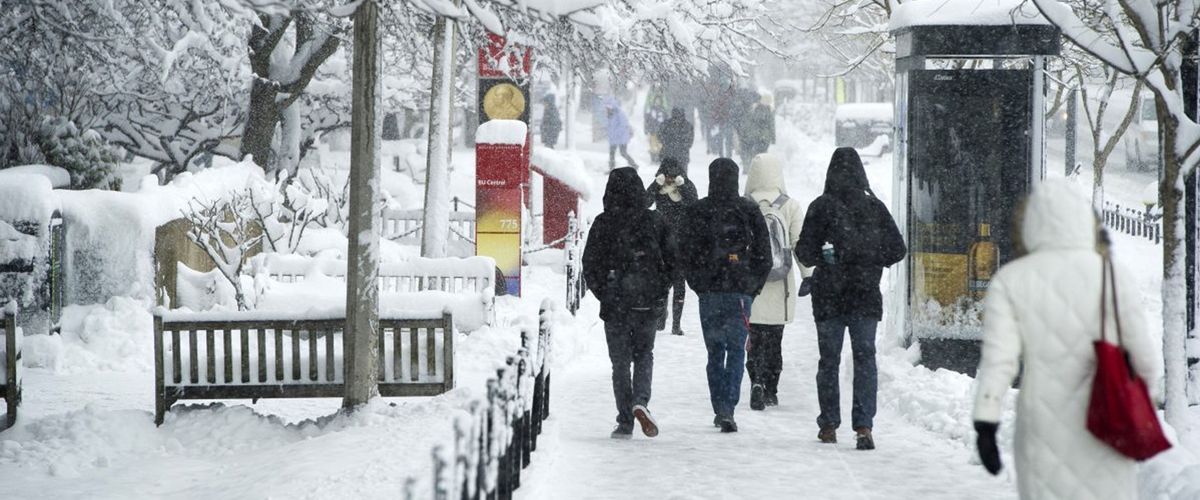 Students walking in the snow