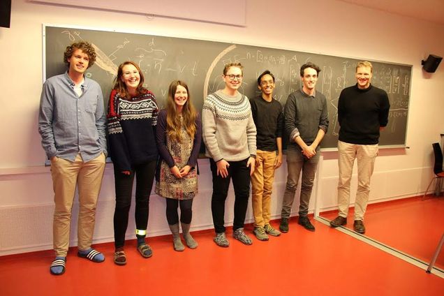 Magnetospheric Polar Substorm course at UNIS, from left to right: Andreas Kvammen, Zoe Strimbeck Bazilchuck, Katie Herlingshaw, Anders Lindanger, Nithin Sivadas, Justin Tonti-Filippini, Stein Halaand (Course Instructor)