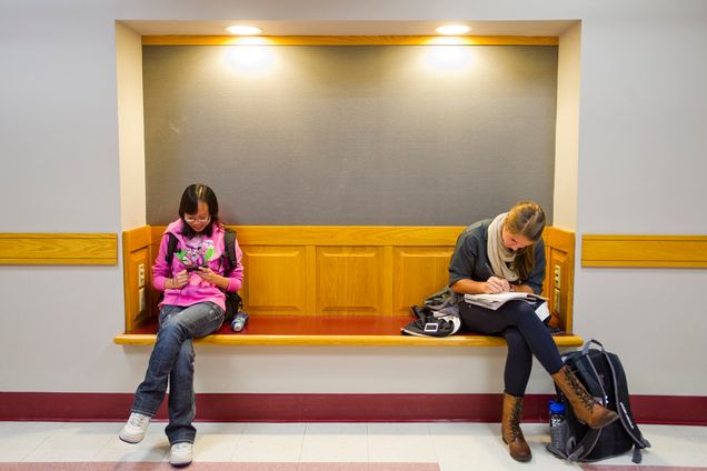 Boston University, two students on second day of classes