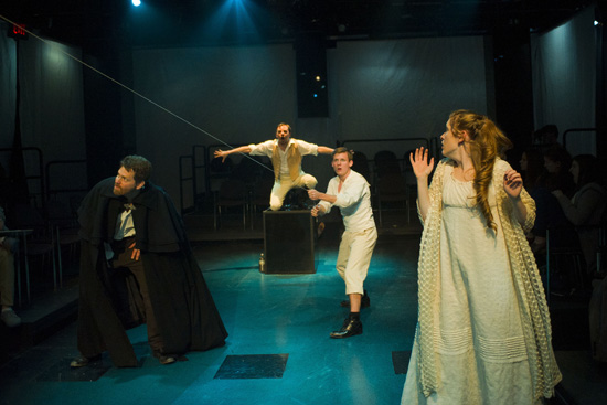 MONSTER Kaye (from left), Tim Spears (CFA'06), as Clerval, Jake McLean (CFA'12), as Williams, and Britian Siebert (CFA'12), as Elizabeth, in Monster.