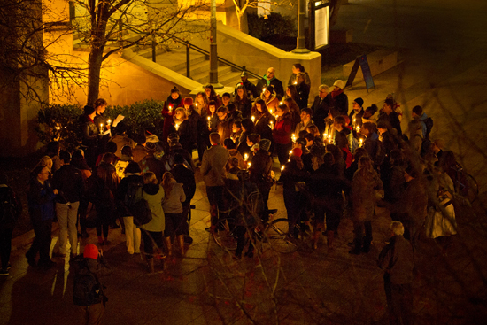 Marsh Plaza candlelight vigil for students killed in bicycle accidents Marsh Plaza candlelight vigil for students killed in bicycle accidents, Christopher Weigl, Chung-Wei Yang, fatal bicycle bike crash accident on Commonwealth Avenue Boston