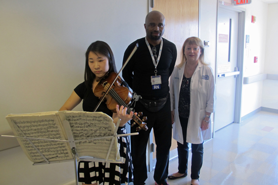 BU Arts Outreach Initiative at Boston Medical Center, Ashley Ng and nurses BU Arts Outreach Initiative at Boston Medical Center, violinist Ashley Ng and nurses, music therapy