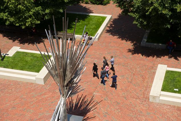 Metcalf Science Center plaza, Boston University, Explosion scuplture by Sergio Castillo