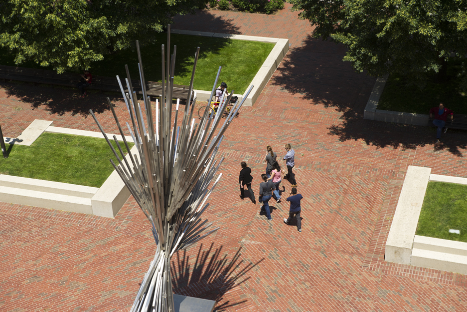 Metcalf Science Center plaza, Boston University, Explosion scuplture by Sergio Castillo