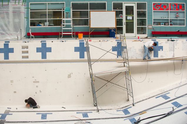 swimming pool repair, Boston University BU, Fitness and Recreation Center FitRec, olympic competition swimming pool