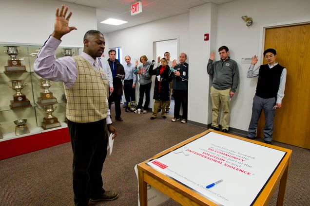 Boston University BU, Sexual Assault Response & Prevention Center SARP, White Ribbon Week, pledge to end sexual violence, men against sexual violence