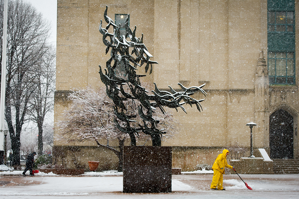 Snow is cleared as quickly as it falls on Marsh Plaza Feb 5, 2016. Photo by Cydney Scott