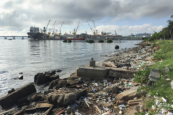 visible pollution in Guanabara bay, Rio de Janeiro, Brazil