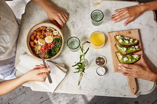 Bowl of grain, vegetables, and protein
