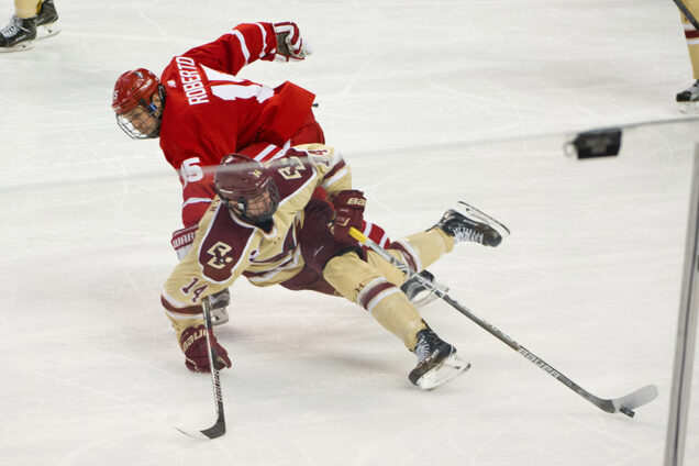Nick Roberto and fellow BU Terriers took down BC in the opening round of the 65th annual Beanpot Tournament, their third straight win over the Eagles this season.