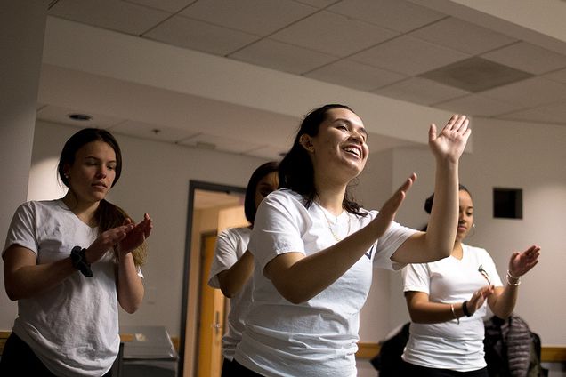 Eugenia Almandoz, Jocelyn Pacheco, and Elyse Mitchell dancing