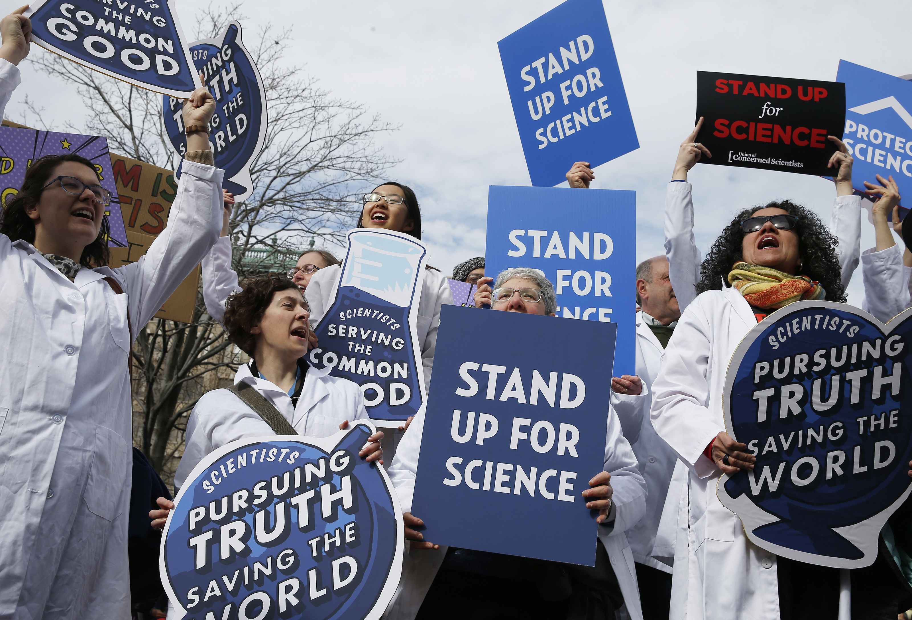 Science advocates in Copley Square in February 2017 for a Rally to Stand up for Science.