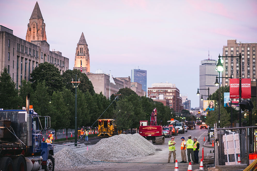 Boston university commonwealth ave construction at twilight