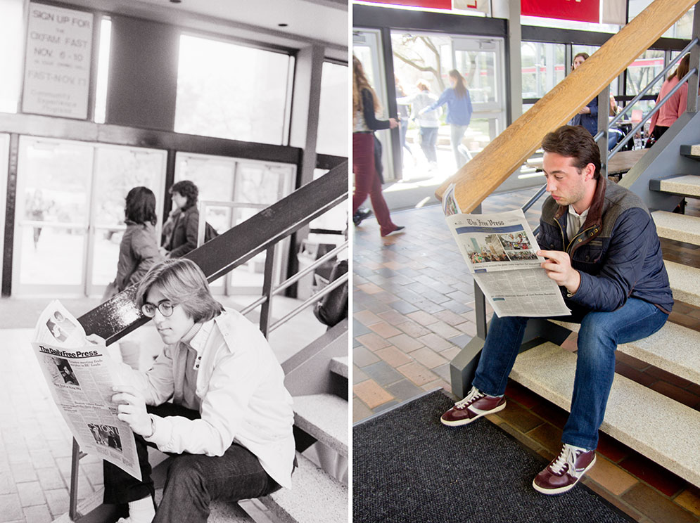 Reading on the steps of a GSU Link stairwell 1983 vs 2017