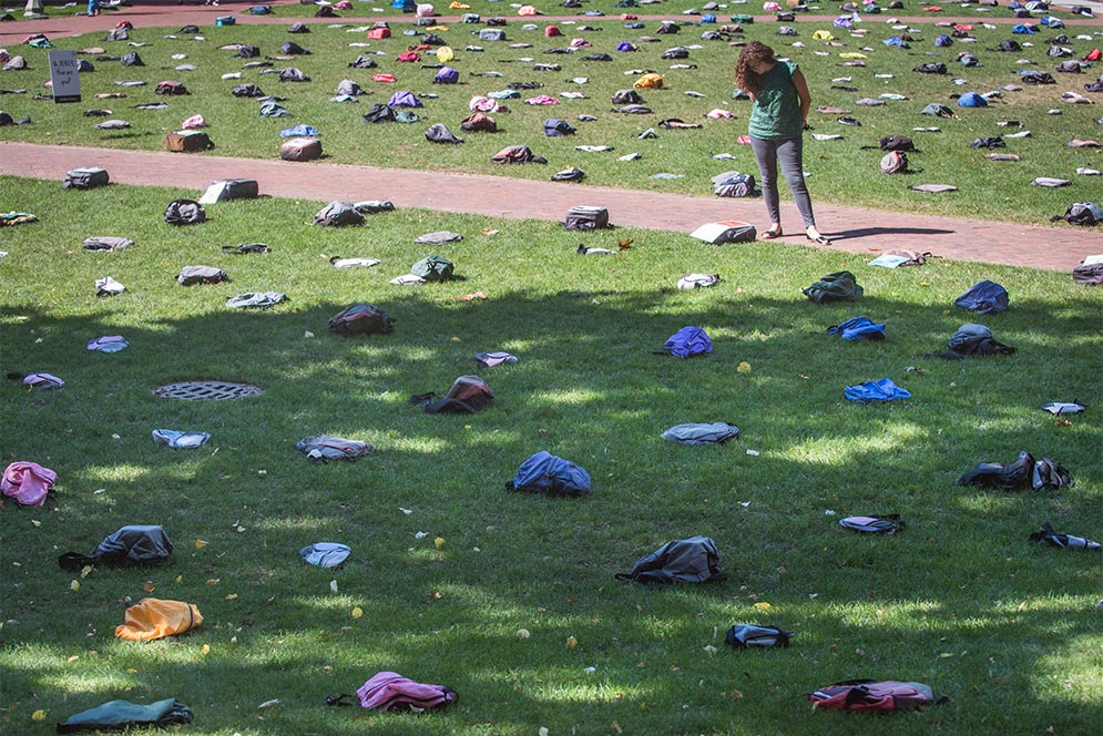 Send Silence Packing event on BU Beach, organized by the Boston University chapter of Active Minds