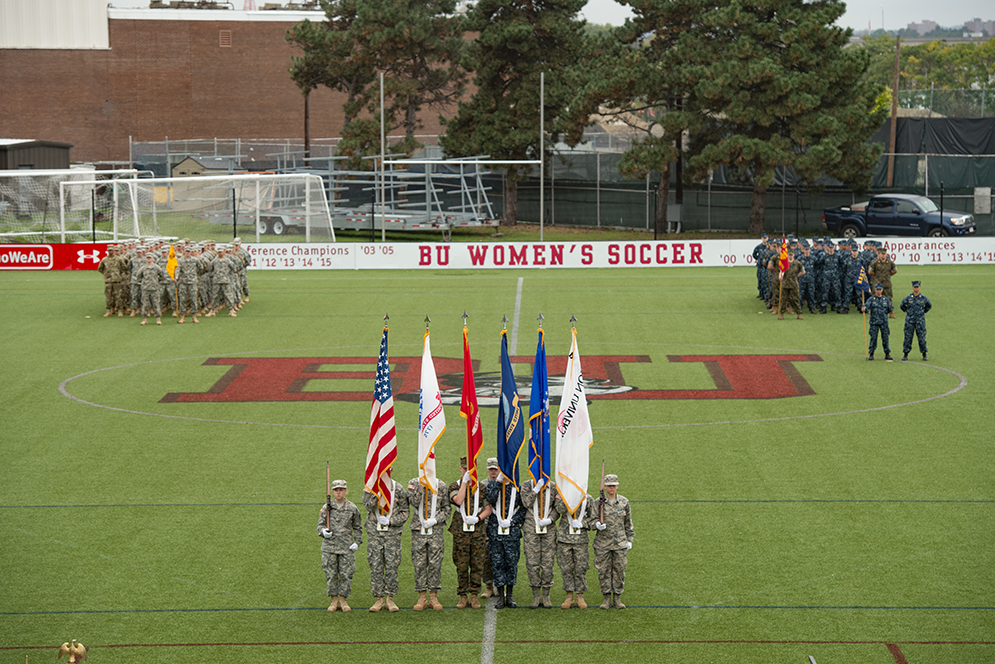 The Army, Navy, Air Force, and Marines were highlighted during Boston University's 35th Annual Joint Service Pass-in-Review on Nickerson Field.