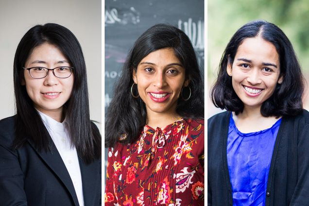 Wen Li (from left), Anushya Chandran, and Jennifer Balakrishnan have received 2018 Sloan Research Fellowships.