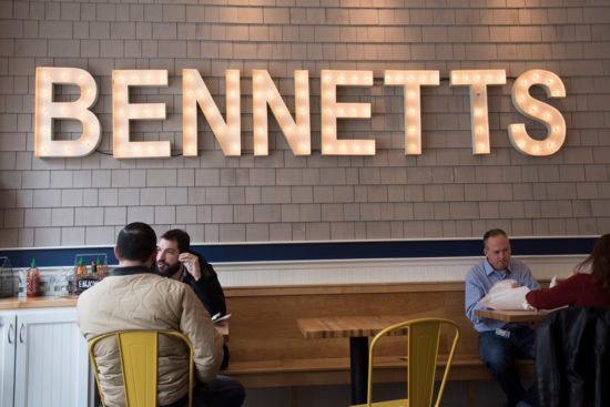 The lunch crowd at Bennet's Sandwich shop in Fenway 