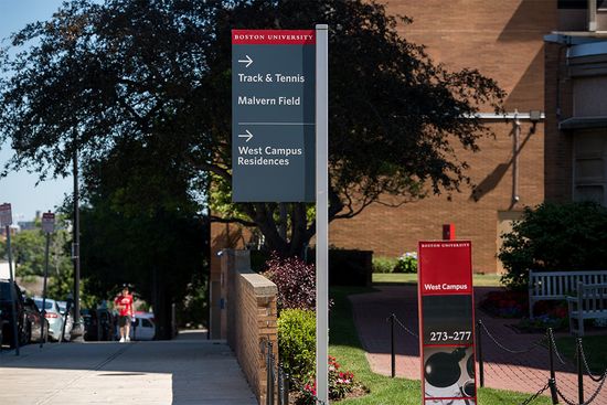 New signage on the Boston University Charles River Campus