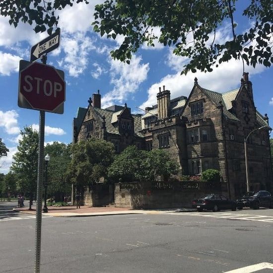 The exterior of the castle on Bay State Road