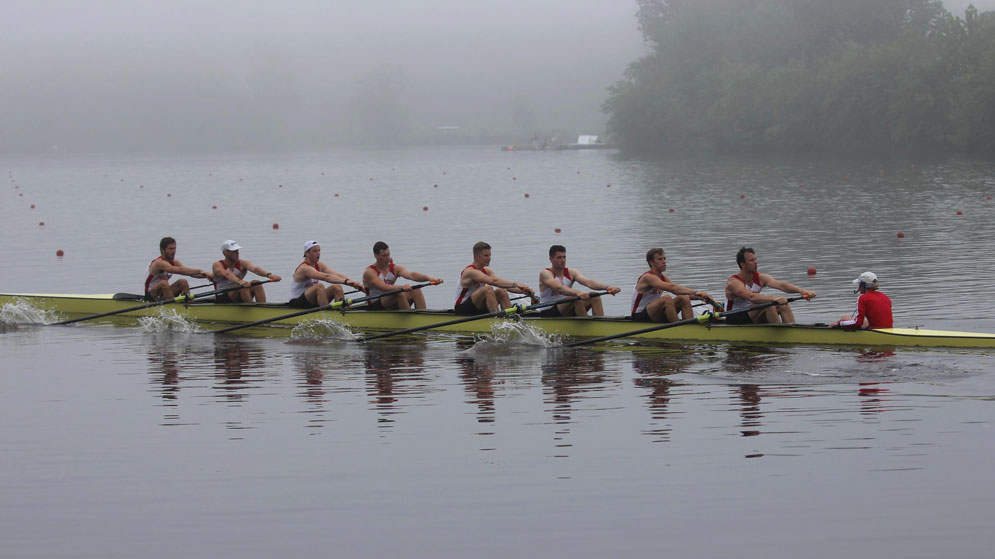 The men's rowing team on the Charles River