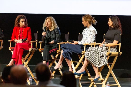 Madeline Di Nonno, chief executive of the Geena Davis Institute on Gender in Media (from left), film and television producer Debbie Liebling (COM ’81), actor and executive producer Kim Raver (CGS’87, CFA’91), actor and producer Michaela Watkins (CFA’94).