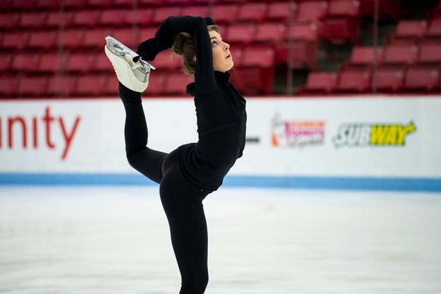 Gwyneth Collins skates during a BU Figure Skating Club practice