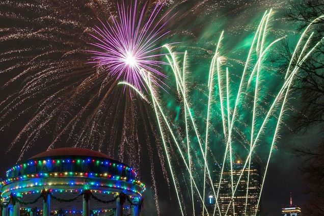 Fireworks light up the sky during Boston’s First Night celebration