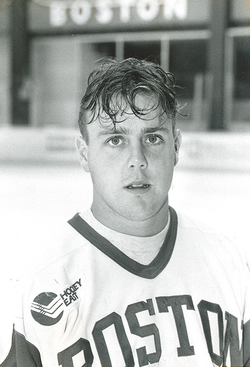 Player portrait of Albie O'Connell when he was a forward on the Boston University Men's ice hockey team.