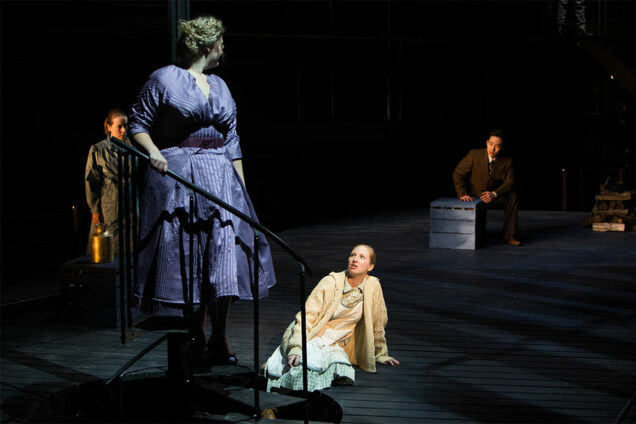 Emilie Faiella, Julia Wolcott, Megan Callahan, and Dongwhi Baek, act out a scene during a dress rehearsal of Stephen King's, Dolores Claiborne adapted into an opera by Tobias Picker.