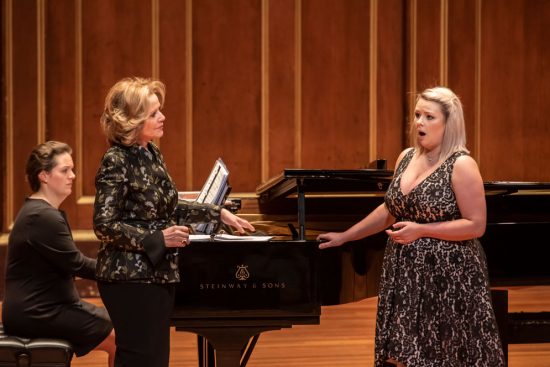 Renée Fleming coaches Ashlee Lamar in opera while Chelsea Whitaker accompanies on the piano