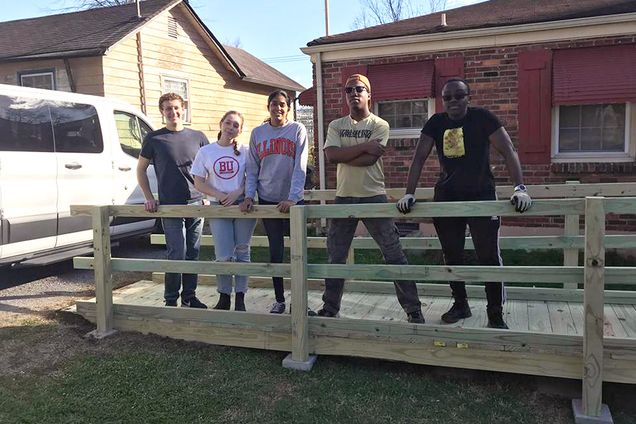 Volunteers on the ASB Tennessee trip on a wheelchair ramp they built. Photo courtesy of Anthony Dongfack