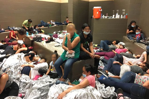 Immigrant families overcrowded at U.S. Border Patrol Weslaco Station on June 11, 2019, in Weslaco, Texas