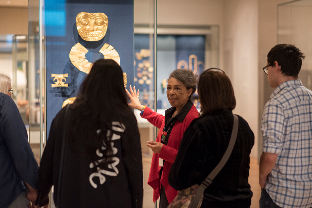 A tour guide at the Boston Musueum of Fine Art discusses artwork by indigenous peoples.