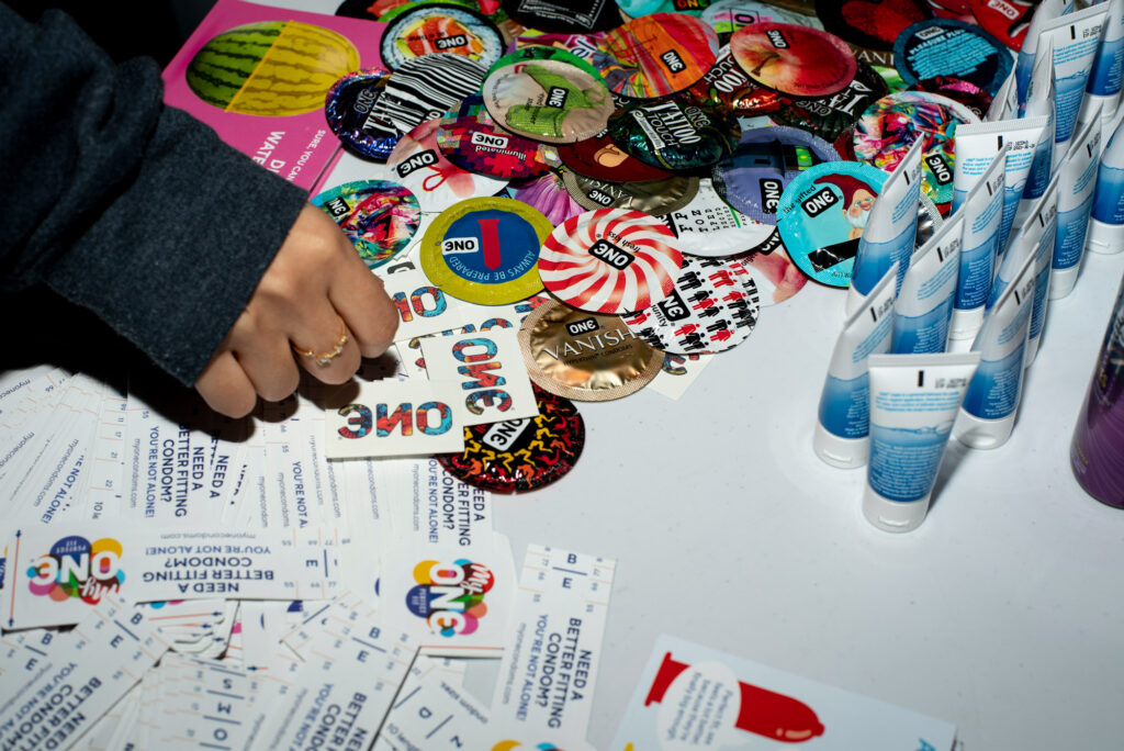 An array of condoms and other sexual health products on a table as part of the annual Sex in the Dark panel 