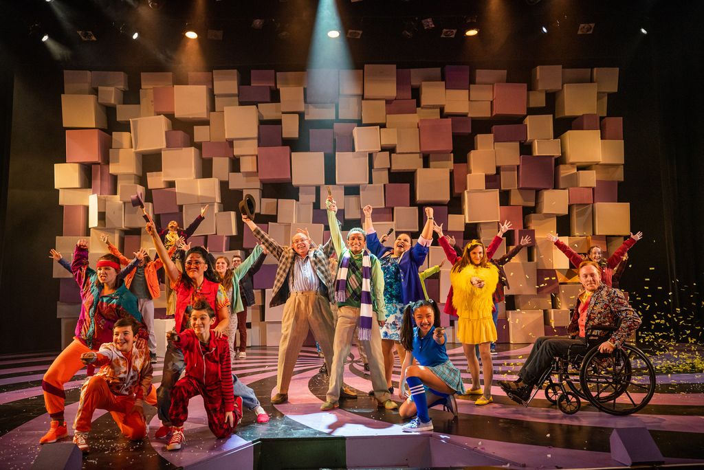 The cast on stage in Roald Dahl's Willy wonka