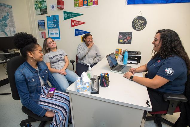 Senior students at English High School in Jamaica Plain, MA, meet with their College Advising Corps advisor.