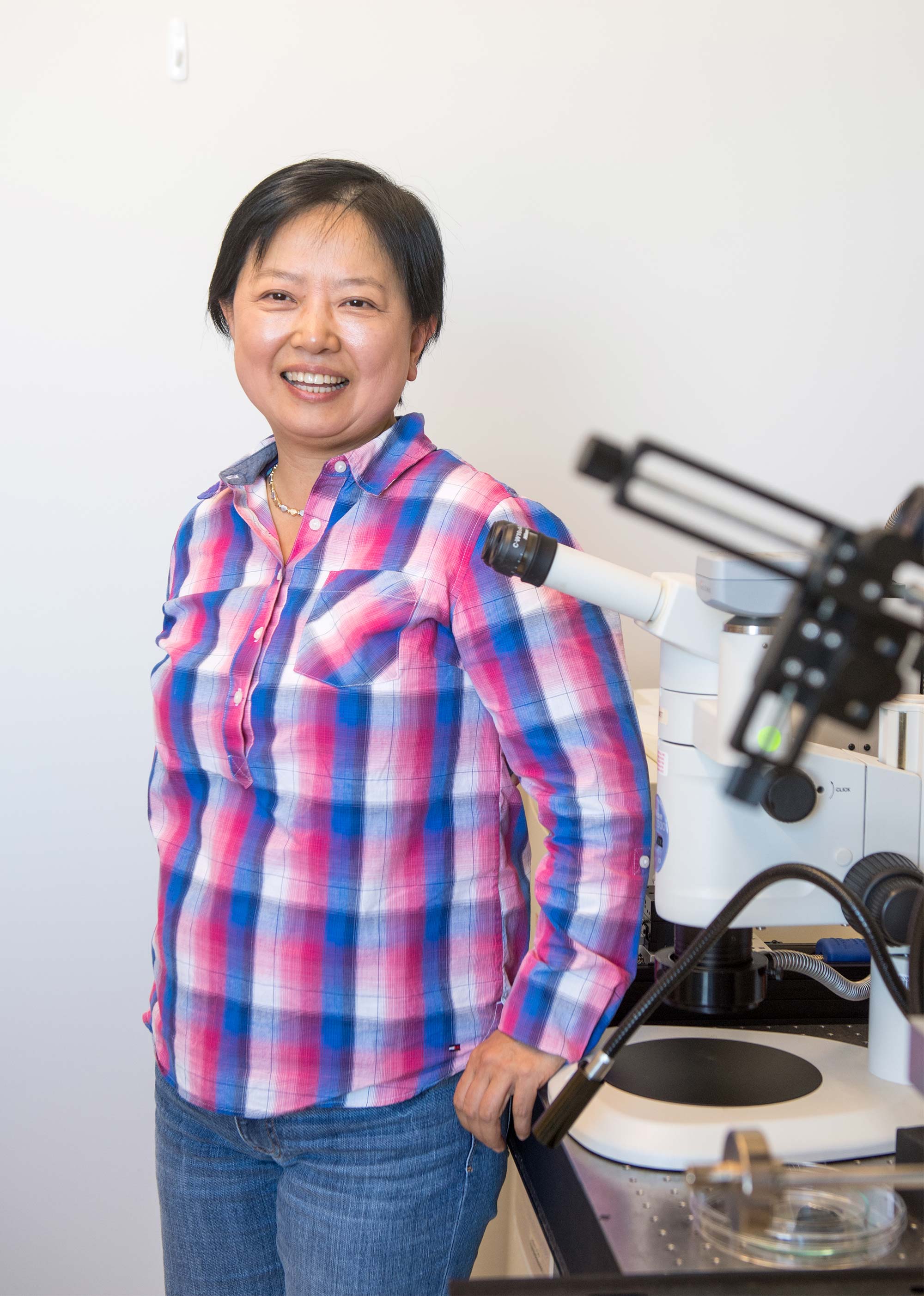 Boston University Professor of Engineering, Xin Zhang, poses for a portrait in her lab.