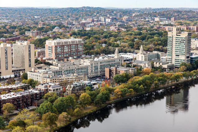 An aerial photo of the Charles River Campus.