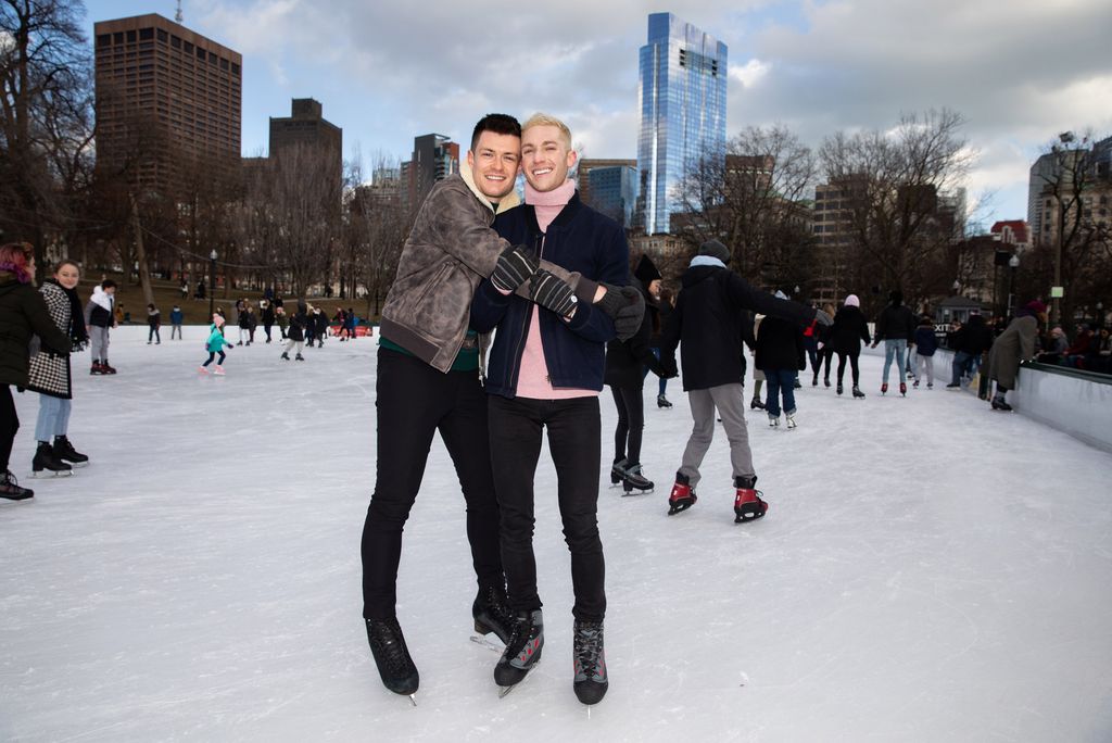 Jimmy Morgan (COM'14) (left) and Jason Kashdan (COM’14) skating on the Boston Common Frog Pond